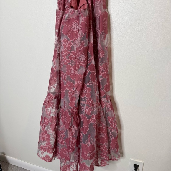 Lulus Feeling Like Forever Rose Jacquard Organza Lace-Up Midi Dress rose small - Picture 15 of 15